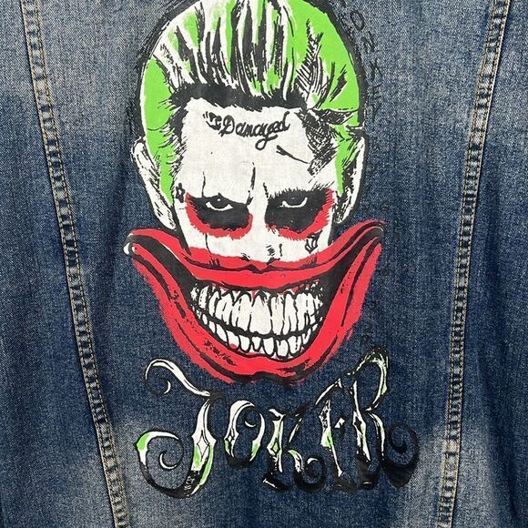 🔥 “RARE” THE JOKER Batman DENIM JEAN JACKET “Trucker Style” - Sz XL - PERFECT - Picture 10 of 11